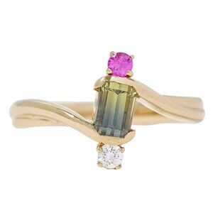 Tourmaline 10.73ct Diamond 0.14ct Ring K18 Rose Gold US 5.5-6 4.3g